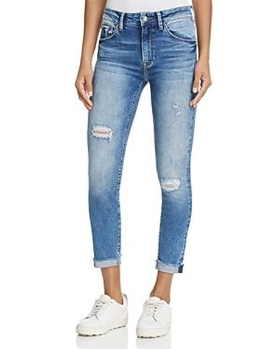 Shop Mavi Tess Distressed Skinny Ankle Jeans In Mid Indigo Vintage