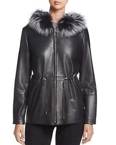 Shop Maximilian Furs Saga Fox Fur-trim Leather Jacket - 100% Exclusive In Black