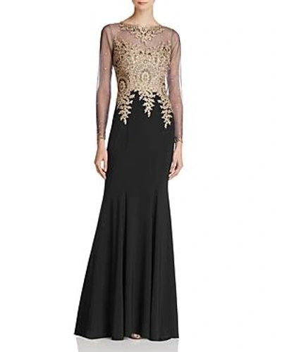 Shop Avery G Embroidered-bodice Gown In Black/gold