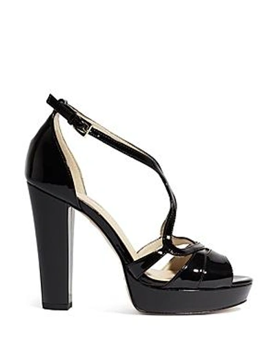 Shop Karen Millen Women's Patent Leather Cross Platform Sandals In Black
