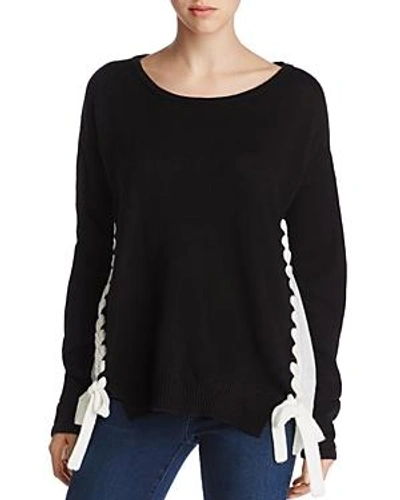 Shop Alison Andrews Color Block Lace-up Sweater In Black/white