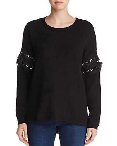 Shop Alison Andrews Lace-up Sleeve Sweater In Black
