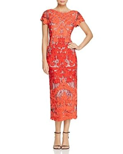 Shop Js Collections Mixed Lace Midi Dress In Red