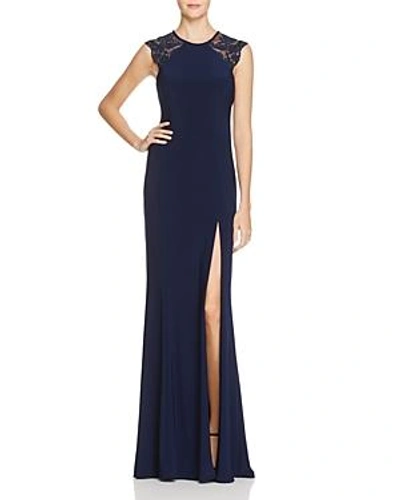 Shop Faviana Couture Lace Shoulder Gown - 100% Exclusive In Navy
