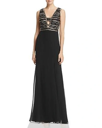 Shop Adrianna Papell Beaded-bodice Gown In Black/gold