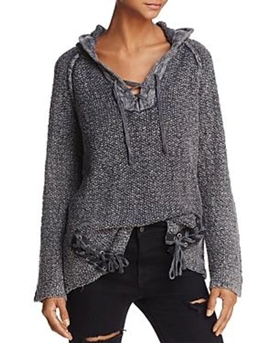 Shop Vintage Havana Lace-up Marled Hoodie Sweater In Black