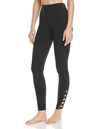 Shop Yummie Skimmer Lace-up Leggings In Black