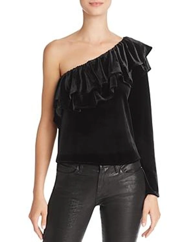 Shop Misa Mielle One-shoulder Velvet Top In Jet Black