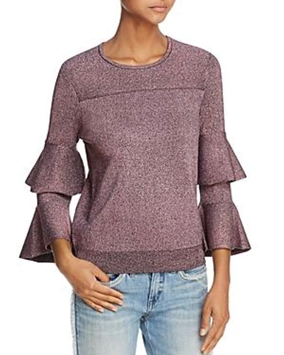 Shop Parker Jayla Tiered Fluted-sleeve Sparkle Sweater In Dragonfruit