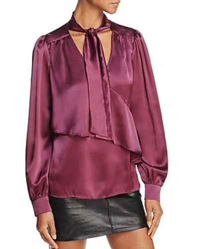 Shop Parker Kinsley Ruffled Tie-neck Silk Top In Mauve Wine