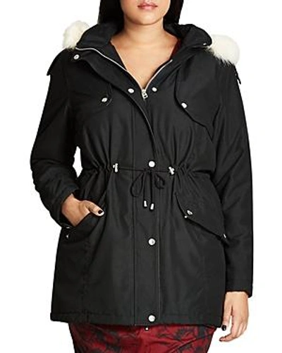 Shop City Chic London Look Faux Fur Trimmed Hooded Parka In Black