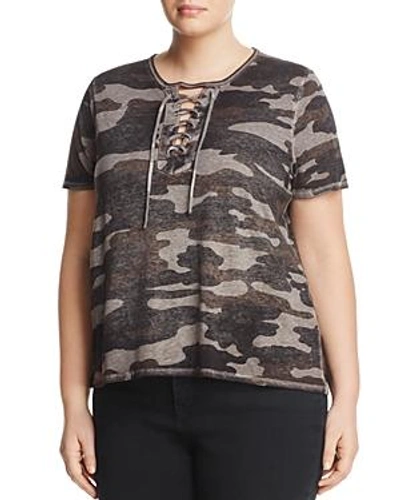 Shop Lucky Brand Plus Lace-up Camouflage Tee In Grey Multi