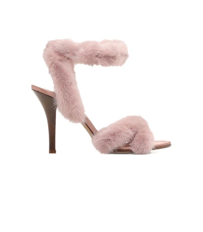 Shop Valentino Light Pink Mink Fur Sandals