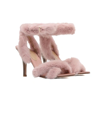 Shop Valentino Light Pink Mink Fur Sandals