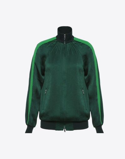Shop Valentino Hammered Satin Jacket In Dark Green