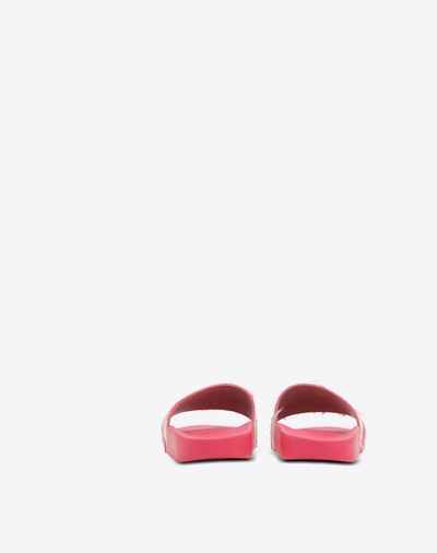 Shop Valentino Slide Sandal With Feathers In Bright Pink