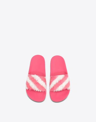 Shop Valentino Slide Sandal With Feathers In Bright Pink