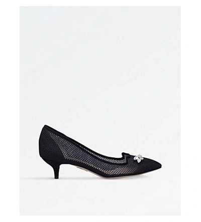 Shop Charlotte Olympia Kitten Suede And Fishnet Courts In Black