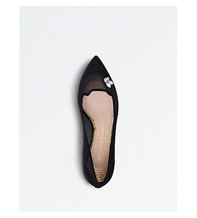 Shop Charlotte Olympia Kitten Suede And Fishnet Courts In Black