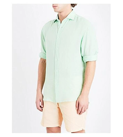 Shop Frescobol Carioca Regular-fit Linen Shirt In Lt Green