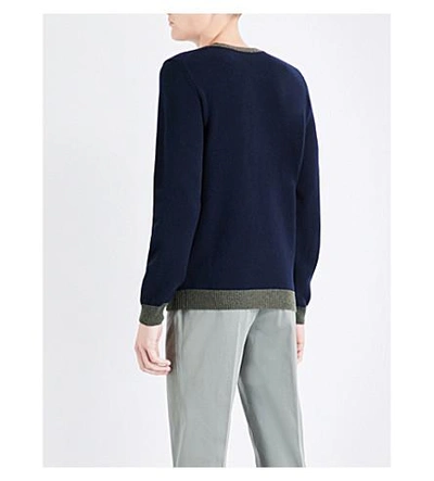 Shop Paul Smith Contrasting-trims Knitted Wool Jumper In Navy