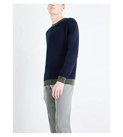 Shop Paul Smith Contrasting-trims Knitted Wool Jumper In Navy