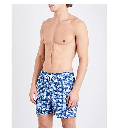 Shop Frescobol Carioca Grid-print Sports Swim Shorts In Blues
