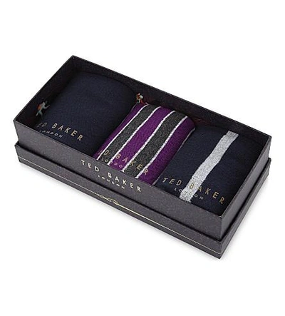 Ted Baker Havlee Cotton-blend Socks 3-pack In Navy