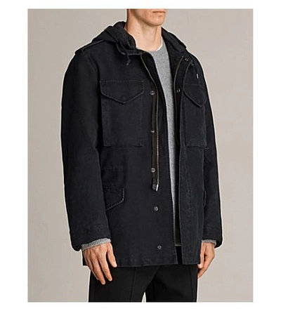 Shop Allsaints Corp Detachable-hood Cotton Jacket In Black