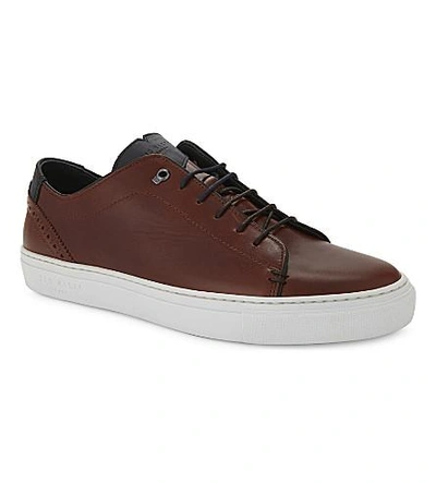 Shop Ted Baker Duuke Brogue Detail Leather Trainers In Tan