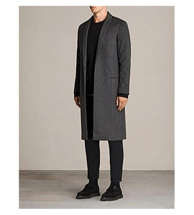 Shop Allsaints Bradford Marl-pattern Wool And Silk-blend Coat In Black
