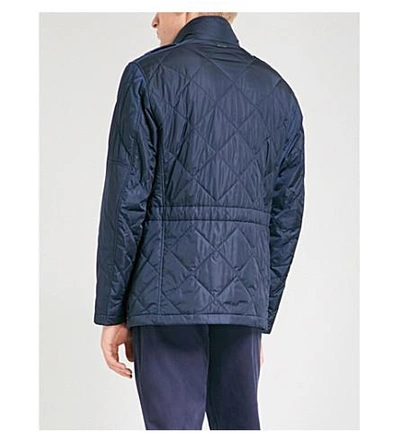Shop Hugo Boss Funnel-collar Quilted Cotton-blend Coat In Navy