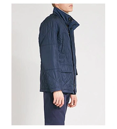 Shop Hugo Boss Funnel-collar Quilted Cotton-blend Coat In Navy