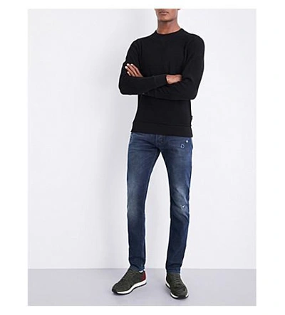 Shop Diesel S-jerry Waffle-knit Cotton Sweatshirt In Black