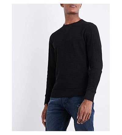 Shop Diesel S-jerry Waffle-knit Cotton Sweatshirt In Black