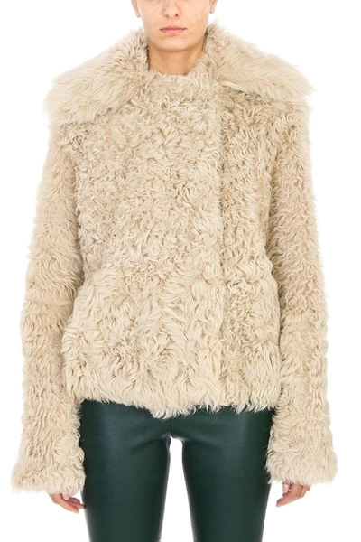 Shop Theory Oversized Collar Shearling Coat In Beige