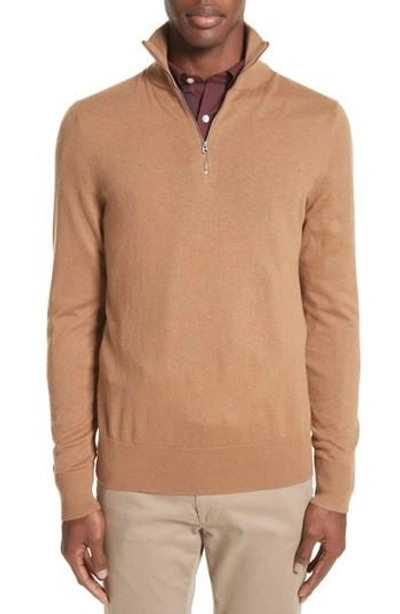 Shop Burberry Rawlins Quarter Zip Cashmere Blend Sweater In Camel