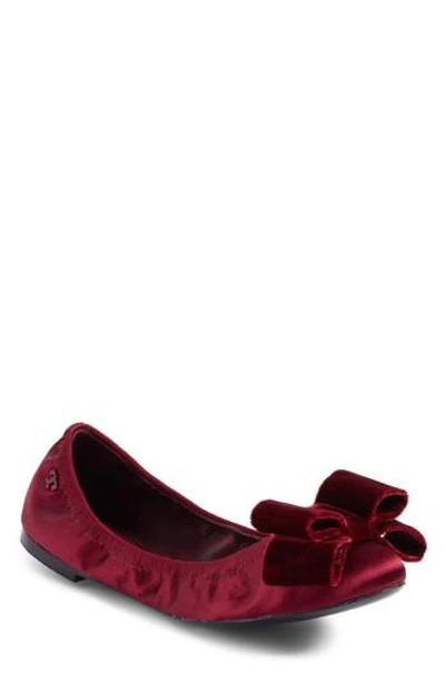 Shop Tory Burch Viola Bow Ballet Flat In Imperial Garnet/ Bordeaux