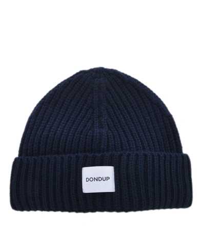 Shop Dondup Logo Patch Knitted Beanie In Blu Scuro