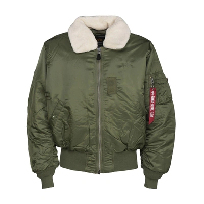 Shop Alpha Industries Faux Fur Collar Bomber Jacket In Sagegreen