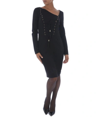 Shop Versace Lace-up Dress In Nero