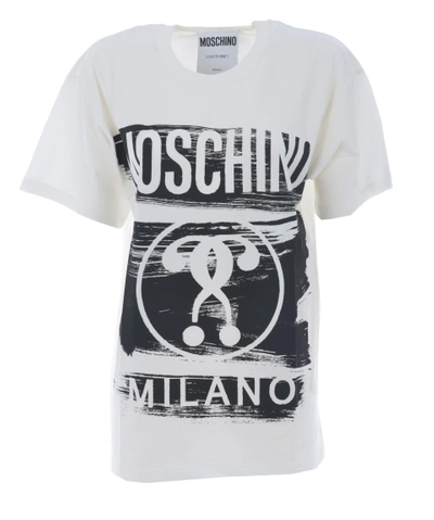 Shop Moschino Logo Print Boxy T-shirt In Bianco Latte