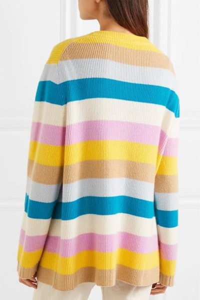 Shop Victor Glemaud Striped Cashmere Cardigan In Yellow