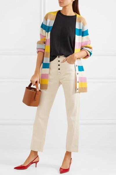 Shop Victor Glemaud Striped Cashmere Cardigan In Yellow