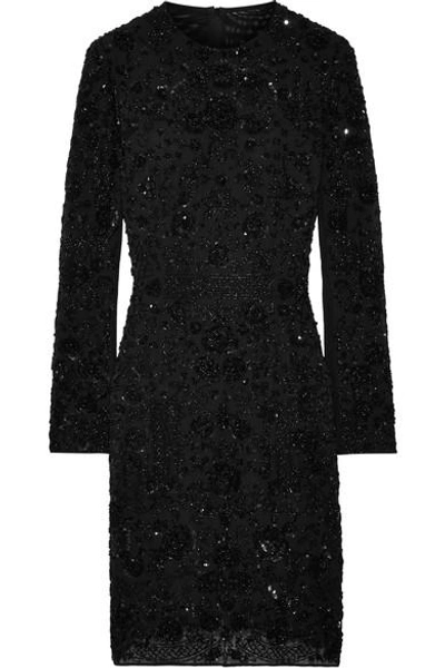 Shop Needle & Thread Monoliet Embellished Chiffon Mini Dress In Black