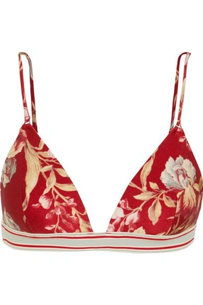 Shop Zimmermann Corsair Floral-print Triangle Bikini Top In Red