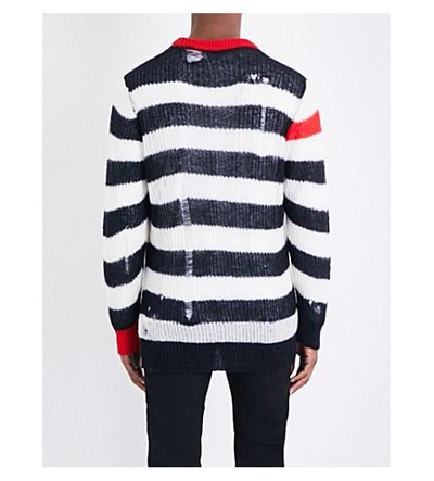 Shop Diesel K-dock Distressed Striped Sweater In Black