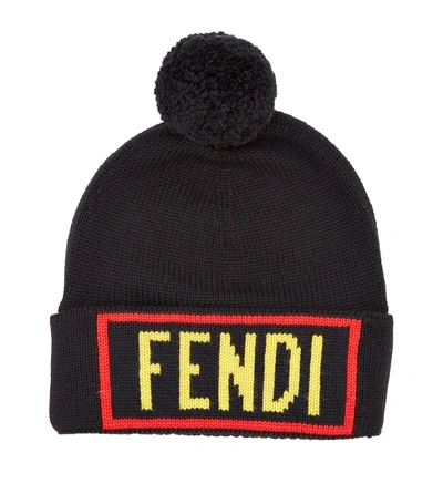 Shop Fendi Love Pom Pom Knit Hat In Black