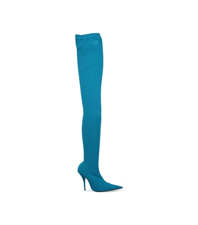 Shop Balenciaga Knife Over-the-knee Boots 110 In Turquoise