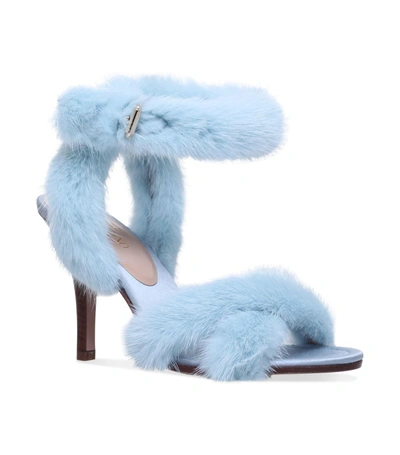 Shop Valentino Fur Sandals 95 In Blue